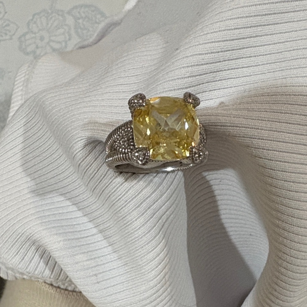 Judith Ripka Silver Ring with Yellow Gemstone